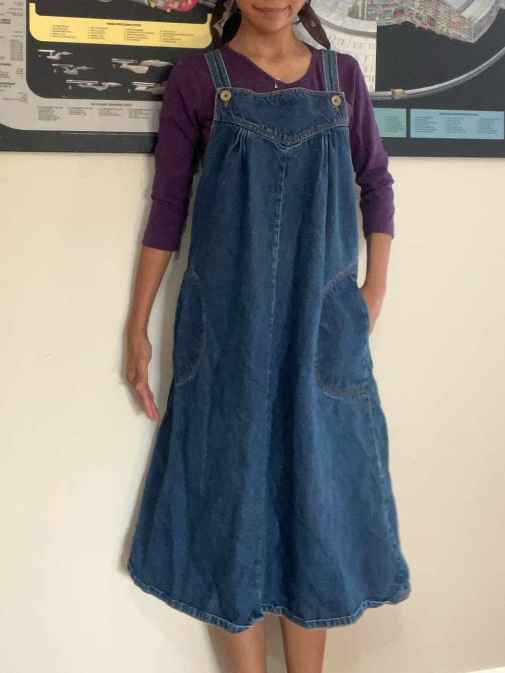 Mizz Lizz Vintage 70's Denim A-Line Overall Jumper Tent Dress